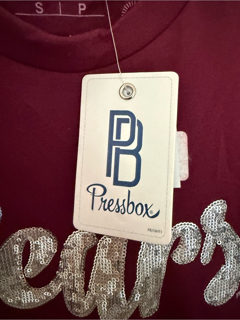 NWT Pressbox Missouri State Bears Maroon Script Sequins Short Sleeve T-Shirt S - Picture 6 of 8